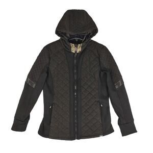 BE BOUNDLESS Women's M Full Zip Quilted Hiking Athletic Hoodie Jacket, Black